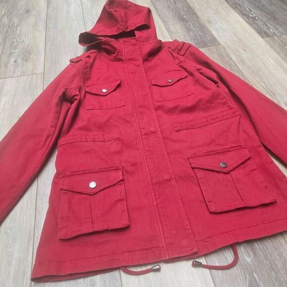 Market & Spruce red jacket Kathleen Cargo coat  size small - Picture 2 of 13